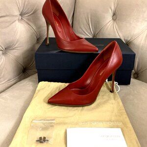 Sergio Rossi Women 4" Leather Pumps High Heel Dark Red